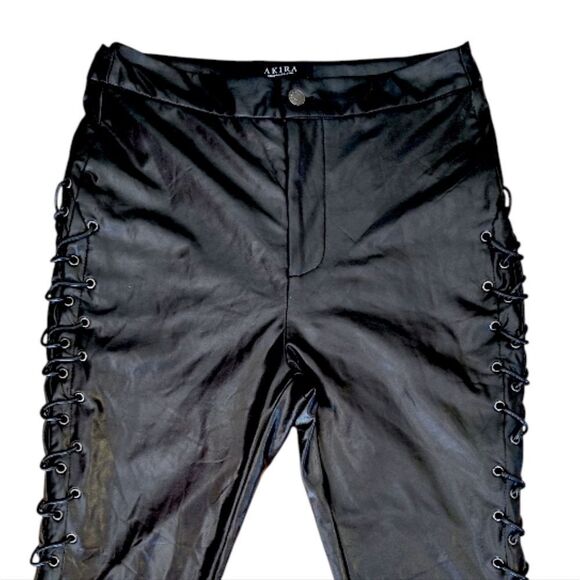 AKIRA Black Perfect Control Faux Leather Lace Up Flare Pants LG *NO OFFERS* - Picture 5 of 16